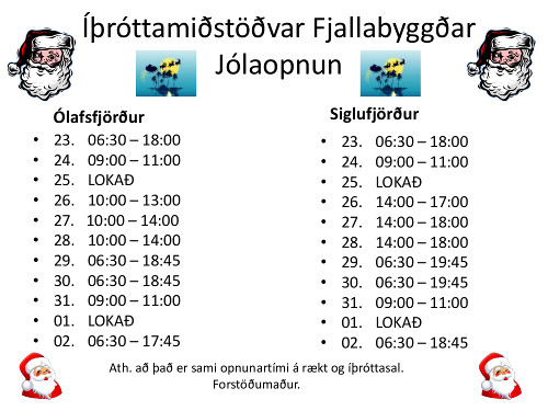 Jólaopnun íþróttamiðstöðva Fjallabyggðar