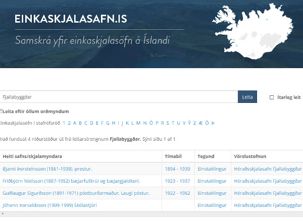 Skjáskot af heimasíðunni einkaskjalasafn.is Skjáskot af heimasíðunni einkaskjalasafn.is