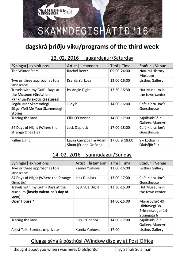 Skammdegishátíð - dagskrá 13. - 14. febrúar Skammdegishátíð - dagskrá 13. - 14. febrúar