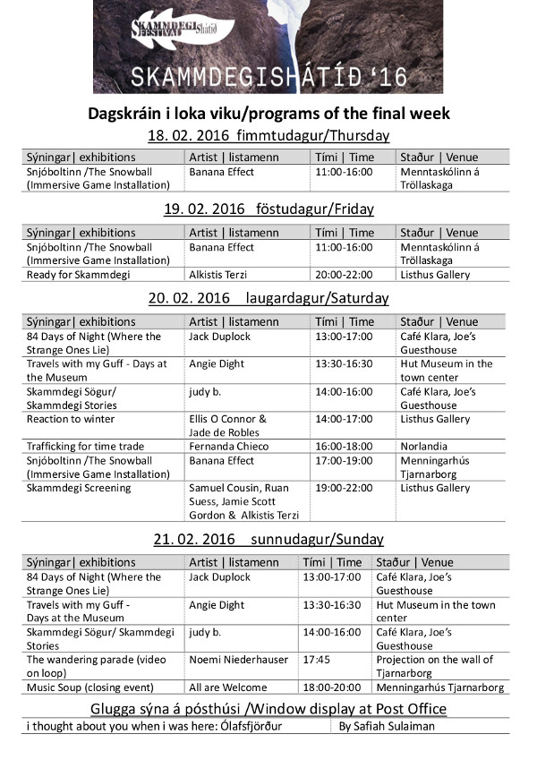 Skammdegishátíð dagskrá 18. - 21. febrúar 