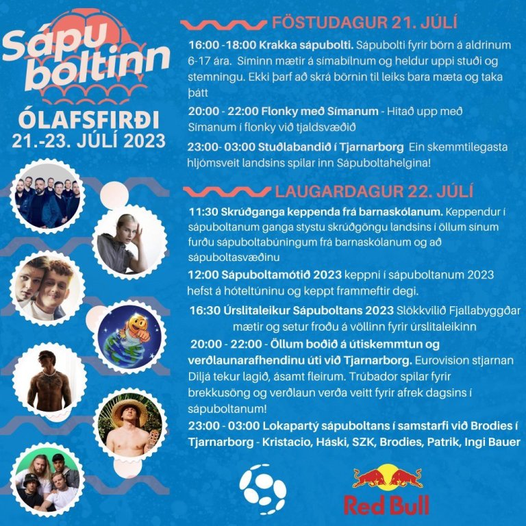 Dagkskrá Sápuboltans 2023