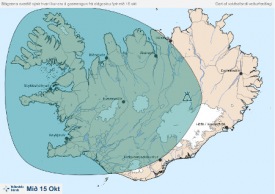 Áætluð loftmengun miðvikudaginn 15. október. (Mynd: www.vedur.is)
