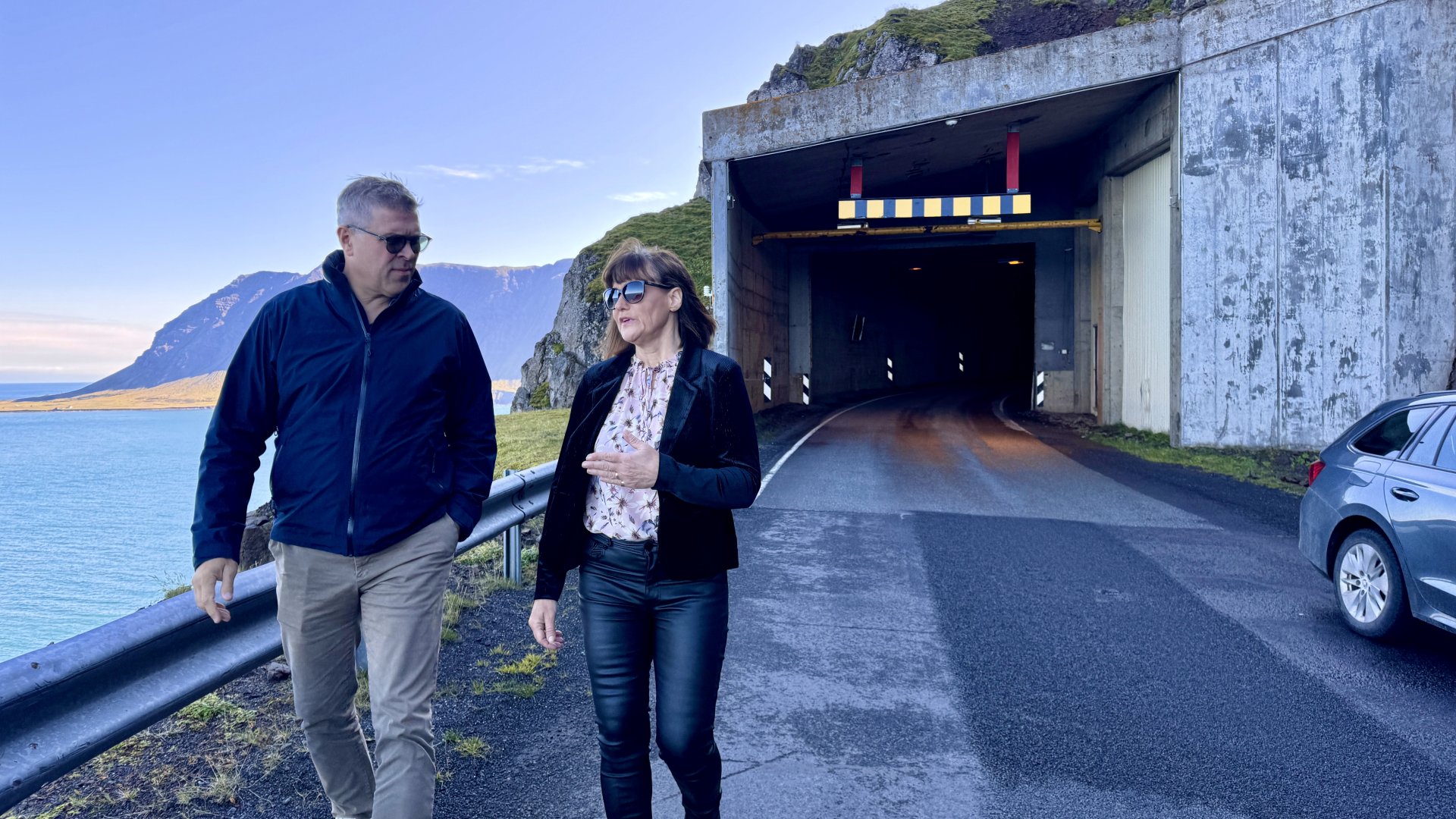Bjarni Benediktsson og Sigríður Ingvarsdóttir við Strákagöng